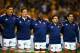 BRISBANE, AUSTRALIA - JUNE 07: French team members sing their national anthem during the First International Test Match between the Australian Wallabies and France at Suncorp Stadium on June 7, 2014 in Brisbane, Australia. (Photo by Mark Nolan/Getty Ima