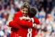 MIDDLESBROUGH, ENGLAND - APRIL 12: Juninho (L) of Middlesbrough celebrates his goal with team mate Szilard Nemeth during the FA Barclaycard Premiership match between Middlesbrough and Southampton at The Riverside Stadium on April 12, 2004 in Middlesbrough