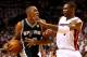 MIAMI, FL - JUNE 10: Boris Diaw #33 of the San Antonio Spurs drives to the basket against Chris Bosh #1 of the Miami Heat during Game Three of the 2014 NBA Finals at American Airlines Arena on June 10, 2014 in Miami, Florida. NOTE TO USER: User expressly