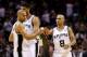 SAN ANTONIO, TX - MAY 21: Patty Mills #8, Tony Parker #9 and Tim Duncan #21 of the San Antonio Spurs celebrate in the second quarter while taking on the Oklahoma City Thunder in Game Two of the Western Conference Finals during the 2014 NBA Playoffs at AT