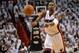 May 26, 2014; Miami, FL, USA; Miami Heat center Chris Bosh (1) pass the ball against the Indiana Pacers in game four of the Eastern Conference Finals of the 2014 NBA Playoffs at American Airlines Arena. Mandatory Credit: Steve Mitchell-USA TODAY Sports