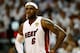 MIAMI, FL - JUNE 10: LeBron James #6 of the Miami Heat looks on against the San Antonio Spurs during Game Three of the 2014 NBA Finals at American Airlines Arena on June 10, 2014 in Miami, Florida. NOTE TO USER: User expressly acknowledges and agrees tha