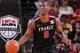 PORTLAND, OR - APRIL 12: Damien Inglis #8 of the World Team dribbles the ball against Team USA on April 12, 2014 at the Moda Center Arena in Portland, Oregon. NOTE TO USER: User expressly acknowledges and agrees that, by downloading and or using this pho