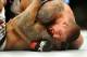 Feb 23, 2013; Anaheim, CA, USA; Brendan Schaub (red gloves) and Lavar Johnson (blue gloves) during their UFC heavyweight bout at the Honda Center. Mandatory Credit: Jayne Kamin-Oncea-USA TODAY Sports