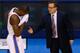 OKLAHOMA CITY, OK - MAY 31: Serge Ibaka #9 of the Oklahoma City Thunder walks off the court to his coach Scott Brooks after the San Antonio Spurs defeated the Thunder 112-107 in overtime during Game Six of the Western Conference Finals of the 2014 NBA Pl