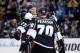 LOS ANGELES, CA - MAY 24: Jeff Carter #77, Tanner Pearson #70 and Tyler Toffoli #73 of the Los Angeles Kings celebrate after Carter scores a second period goal against the Chicago Blackhawks in Game Three of the Western Conference Final during the 2014 S