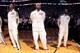 MIAMI, FL - JUNE 9: Miami Heat players, from left, Chris Bosh #1, LeBron James #6 and Dwyane Wade #3 listen to the National Anthem before playing against the San Antonio Spurs during Game Two of the 2013 NBA Finals on June 9, 2013 at American Airlines Are