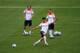 RIO DE JANEIRO, BRAZIL - JUNE 10: Jordy Clasie, Robin van Persie (kicking the ball) and Daley Blind in action during the Netherlands training session at the 2014 FIFA World Cup Brazil held at the Estadio Jose Bastos Padilha Gavea on June 10, 2014 in Rio