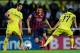 VILLARREAL, SPAIN - APRIL 27: Cesc Fabregas of FC Barcelona competes for the ball with Cani (L) and Javier Aquino of Villarreal CF during the La Liga match between Villarreal CF and FC Barcelona at El Madrigal on April 27, 2014 in Villarreal, Spain. (Ph
