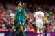 CARDIFF, WALES - AUGUST 01: Oribe Peralta of Mexico celebrates scoring the first goal with Giovani dos Santos of Mexico during the Men's Football first round Group B match between Mexico and Switzerland on Day 5 of the London 2012 Olympic Games at Millen