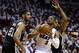 Jun 12, 2014; Miami, FL, USA; Miami Heat guard Dwyane Wade (3) drives against San Antonio Spurs forward Tim Duncan (21) during the first quarter of game four of the 2014 NBA Finals at American Airlines Arena. Mandatory Credit: Bob Donnan-USA TODAY Sports