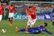 ST GALLEN, SWITZERLAND - MARCH 05: Mate Males of Croatia (R) challenges Josip Drmic of Switzerland (L) during the international friendly match between Switzerland and Croatia at the AFG Arena on March 5, 2014 in St Gallen, Switzerland. (Photo by Marc Eic