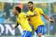 Jun 12, 2014; Sao Paulo, BRAZIL; Brazil forward Neymar (10) celebrates with teammate Hulk after scoring a goal against Croatia in the first half of the opening game of the 2014 World Cup at Arena Corinthians. Mandatory Credit: Mark J. Rebilas-USA TODAY Sp