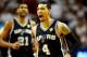 MIAMI, FL - JUNE 12: Danny Green #4 of the San Antonio Spurs reacts against the Miami Heat during Game Four of the 2014 NBA Finals at American Airlines Arena on June 12, 2014 in Miami, Florida. NOTE TO USER: User expressly acknowledges and agrees that, b