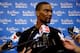 SAN ANTONIO, TX - JUNE 06: Chris Bosh #1 of the Miami Heat speaks to the media on a practice day following Game One of the 2014 NBA Finals against the San Antonio Spurs at the Spurs Practice Facility on June 6, 2014 in San Antonio, Texas. NOTE TO USER: U