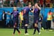 SALVADOR, BRAZIL - JUNE 13: Stefan de Vrij of the Netherlands celebrates scoring his teams third goal with Robin van Persie as Wesley Sneijder walks on during the 2014 FIFA World Cup Brazil Group B match between Spain and Netherlands at Arena Fonte Nova
