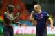 SALVADOR, BRAZIL - JUNE 13: Bruno Martins Indi (L) and Arjen Robben of the Netherlands celebrate victory after the 2014 FIFA World Cup Brazil Group B match between Spain and Netherlands at Arena Fonte Nova on June 13, 2014 in Salvador, Brazil. (Photo by