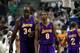 AUBURN HILLS, MI - JUNE 13: Shaquille O'Neal #34 and Kobe Bryant #8 of the Los Angeles Lakers play against the Detroit Pistons in Game four of the 2004 NBA Finals on June 13, 2004 at The Palace of Auburn Hills in Auburn Hills, Michigan. NOTE TO USER: Us