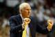 MIAMI, FL - JUNE 12: Gregg Popovich of the San Antonio Spurs motions to his players against the Miami Heat during Game Four of the 2014 NBA Finals at American Airlines Arena on June 12, 2014 in Miami, Florida. NOTE TO USER: User expressly acknowledges an