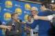 May 20, 2014; Oakland, CA, USA; Steve Kerr addresses the media in a press conference after being introduced as the new head coach for the Golden State Warriors at the Warriors Practice Facility. Mandatory Credit: Kyle Terada-USA TODAY Sports