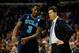 MEMPHIS, TN - MARCH 27: Head coach Steve Alford speaks with Jordan Adams #3 of the UCLA Bruins during a regional semifinal of the 2014 NCAA Men's Basketball Tournament against the Florida Gators at the FedExForum on March 27, 2014 in Memphis, Tennessee.
