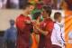 Jun 10, 2014; East Rutherford, NJ, USA; Portugal forward Cristiano Ronaldo (7) and Portugal defender Fabio Coentrao (5) celebrate Portugal's 5-1 win over Ireland at MetLife Stadium. Mandatory Credit: Ed Mulholland-USA TODAY Sports
