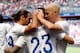 HARRISON, NJ - JUNE 01: Graham Zusi #19 and Michael Bradley #4 of the United States congratulate teammate Fabian Johnson #23 after Johnson scored in the first half against Turkey during an international friendly match at Red Bull Arena on June 1, 2014 in