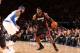 NEW YORK, NY - FEBRUARY 01: LeBron James #6 of the Miami Heat handles the ball against Carmelo Anthony #7 of the New York Knicks during a game at Madison Square Garden in New York City on February 01, 2014. NOTE TO USER: User expressly acknowledges and a