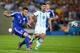 RIO DE JANEIRO, BRAZIL - JUNE 15: Ermin Bicakcic of Bosnia and Herzegovina and Sergio Aguero of Argentina battle for the ball during the 2014 FIFA World Cup Brazil Group F match between Argentina and Bosnia-Herzegovina at Maracana on June 15, 2014 in Rio