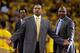 OAKLAND, CA - MAY 01: Head coach Mark Jackson of the Golden State Warriors questions a call during their game against the Los Angeles Clippers in Game Six of the Western Conference Quarterfinals during the 2014 NBA Playoffs at ORACLE Arena on May 1, 2014