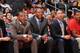 LOS ANGELES, CA - OCTOBER 18: Doc Rivers (C) of the Los Angeles Clippers sits with (L-R) assistant coach Kevin Eastman, Alvin Gentry, Tyronn Lue, and head athletic trainer Jasen Powell during their game against the Portland Trail Blazers at Staples Center