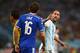 RIO DE JANEIRO, BRAZIL - JUNE 15: Pablo Zabaleta of Argentina gestures toward Senad Lulic of Bosnia and Herzegovina during the 2014 FIFA World Cup Brazil Group F match between Argentina and Bosnia-Herzegovina at Maracana on June 15, 2014 in Rio de Janeiro