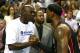 CHARLOTTE, NC - APRIL 28: LeBron James #6 of the Miami Heat hugs Michael Jordan after defeating the Charlotte Bobcats 109-98 in Game Four of the Eastern Conference Quarterfinals during the 2014 NBA Playoffs at Time Warner Cable Arena on April 28, 2014 in