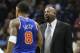 Nov 16, 2012; Memphis, TN, USA; New York Knicks head coach Mike Woodson talks to guard J.R. Smith (8) during the game against the Memphis Grizzlies at the FedEx Forum. Memphis defeated New York 105-95. Mandatory Credit: Nelson Chenault-USA TODAY Sports