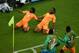 RECIFE, BRAZIL - JUNE 14: Gervinho of the Ivory Coast (L) celebrates scoring his team's second goal with teammate Didier Drogba during the 2014 FIFA World Cup Brazil Group C match between the Ivory Coast and Japan at Arena Pernambuco on June 14, 2014 in