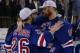 NEW YORK, NY - MAY 29: Brad Richards #19 and Martin St. Louis #26 of the New York Rangers celebrates after defeating the Montreal Canadiens in Game Six to win the Eastern Conference Final in the 2014 NHL Stanley Cup Playoffs at Madison Square Garden on Ma