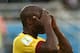 NATAL, BRAZIL - JUNE 13: Pierre Webo of Cameroon reacts during the 2014 FIFA World Cup Brazil Group A match between Mexico and Cameroon at Estadio das Dunas on June 13, 2014 in Natal, Brazil. (Photo by Matthias Hangst/Getty Images)