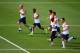 RIO DE JANEIRO, BRAZIL - JUNE 14: Arjen Robben, Robin van Persie, Bruno Martins Indi, Daryl Janmaat Jonathan de Guzman and Stefan de Vrij warm up during the Netherlands training session at the 2014 FIFA World Cup Brazil held at the Estadio Jose Bastos Pa