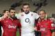 CHRISTCHURCH, NEW ZEALAND - JUNE 17: Michael Paterson (C) of England poses with Corey Flynn (L) and Andy Ellis (R) both of the Crusaders after the International Tour match between the Crusaders and England at AMI Stadium on June 17, 2014 in Christchurch,