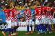 SAO PAULO, BRAZIL - JUNE 12: Sime Vrsaljko of Croatia celebrates with teammates after a first half goal during the 2014 FIFA World Cup Brazil Group A match between Brazil and Croatia at Arena de Sao Paulo on June 12, 2014 in Sao Paulo, Brazil. (Photo by
