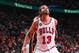 CHICAGO, IL - APRIL 4: on April 04, 2014 Joakim Noah #13 of the Chicago Bulls looks to rebound the ball during the game against the Milwaukee Bucks at the United Center in Chicago, Illinois. NOTE TO USER: User expressly acknowledges and agrees that, by do