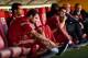 SEVILLE, SPAIN - MAY 30: (L-R) Sergi Busquets, Cesc Fabregas and Pedro Rodriguez of Spain look from the bench prior to an international friendly match between Spain and Bolivia at Estadio Ramon Sanchez Pizjuan on May 30, 2014 in Seville, Spain. (Photo by