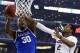 Apr 7, 2014; Arlington, TX, USA; Kentucky Wildcats forward Julius Randle (30) shoots against Connecticut Huskies forward DeAndre Daniels (2) in the second half during the championship game of the Final Four in the 2014 NCAA Mens Division I Championship to