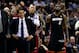 Jun 15, 2014; San Antonio, TX, USA; Miami Heat forward LeBron James (6) and Miami Heat head coach Erik Spoelstra react on the sideline during the fourth quarter against the San Antonio Spurs in game five of the 2014 NBA Finals at AT&T Center. Mandatory Cr