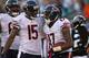 JACKSONVILLE, FL - OCTOBER 07: Alshon Jeffery #17 of the Chicago Bears is congratulated by Brandon Marshall #15 after scoring a touchdown during a game against the Jacksonville Jaguars at EverBank Field on October 7, 2012 in Jacksonville, Florida. (Pho