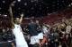 Mar 8, 2014; San Diego, CA, USA; San Diego State Aztecs guard Xavier Thames (2) celebrates on the scorers table after a win against the New Mexico Lobos at Viejas Arena. The Aztecs won 51-48 to claim the regular season Mountain West championship. Mandator