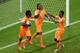 RECIFE, BRAZIL - JUNE 14: Wilfried Bony of the Ivory Coast (L) celebrates scoring his team's first goal with Didier Drogba (C) and Salomon Kalou during the 2014 FIFA World Cup Brazil Group C match between the Ivory Coast and Japan at Arena Pernambuco on