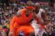 LOS ANGELES, CA - DECEMBER 25: Carmelo Anthony #7 of the New York Knicks and Kobe Bryant #24 of the Los Angeles Lakers battle for positioning at Staples Center on December 25, 2012 in Los Angeles, California. NOTE TO USER: User expressly acknowledges and