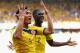 BELO HORIZONTE, BRAZIL - JUNE 14: Teofilo Gutierrez of Colombia (L) celebrates scoring his team's second goal with Cristian Zapata during the 2014 FIFA World Cup Brazil Group C match between Colombia and Greece at Estadio Mineirao on June 14, 2014 in Bel
