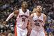 Jan 25, 2014; Toronto, Ontario, CAN; Toronto Raptors guard Terrence Ross (31) and center Jonas Valanciunas (17) box out Los Angeles Clippers forward Hedo Turkoglu (8) at Air Canada Centre. The Clippers beat the Raptors 126-118. Mandatory Credit: Tom Szcze